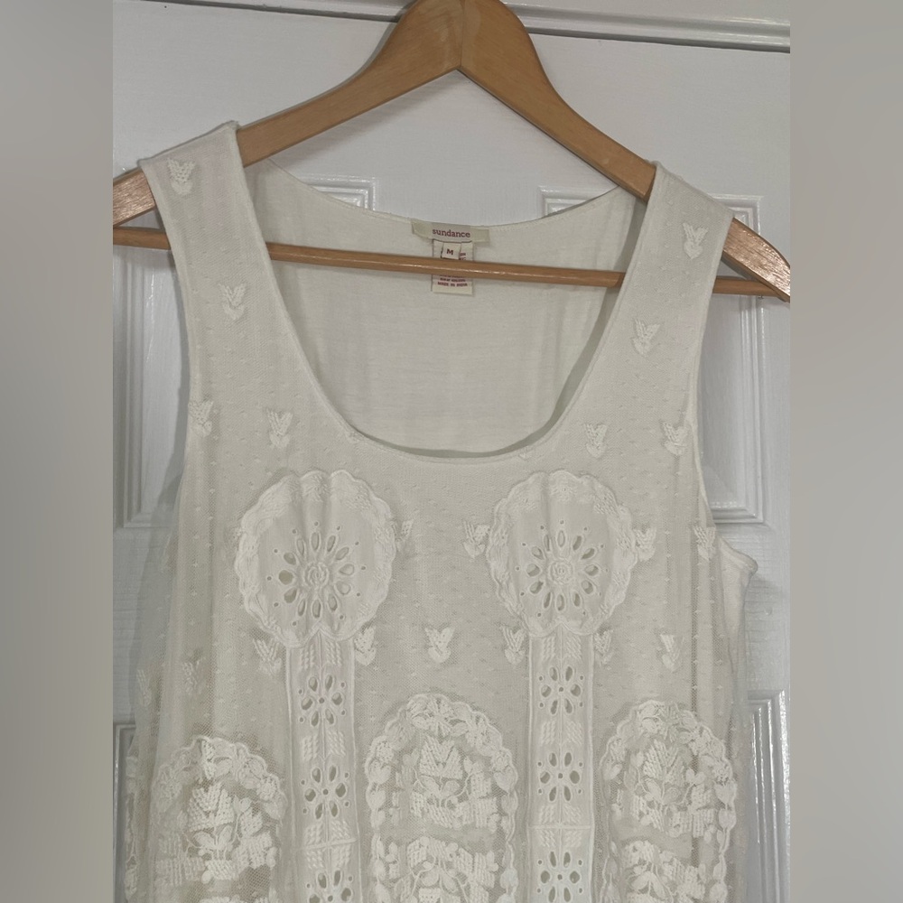 Sundance Dress Maxi Size Medium White Cream Embroidered Mesh Boho Spring Bridal - Picture 6 of 11